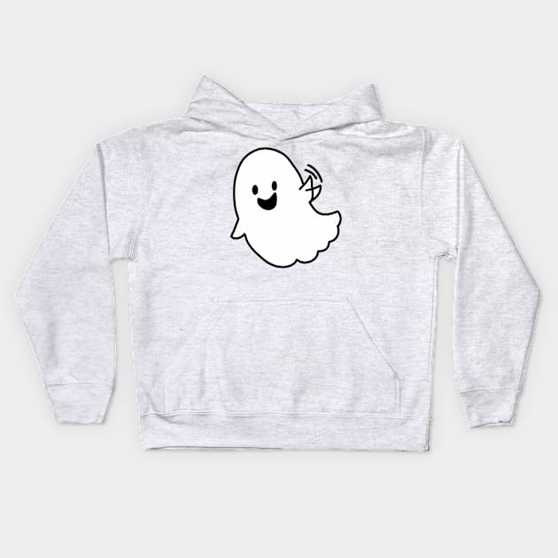 White sheet ghost waves hand to say hi Kids Hoodie by medimidoodles